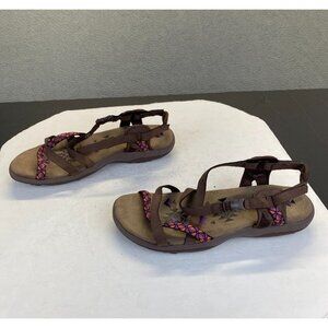 Women Size 9 Skechers Reggae Slim Vacay Sandal Brown Faux Leather Webbing Straps